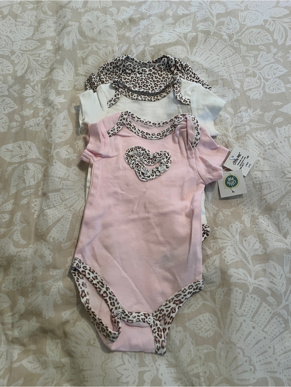 Little Me Pink, White & Leopard Trim Baby One-Piece Bodysuits - 3 Pack